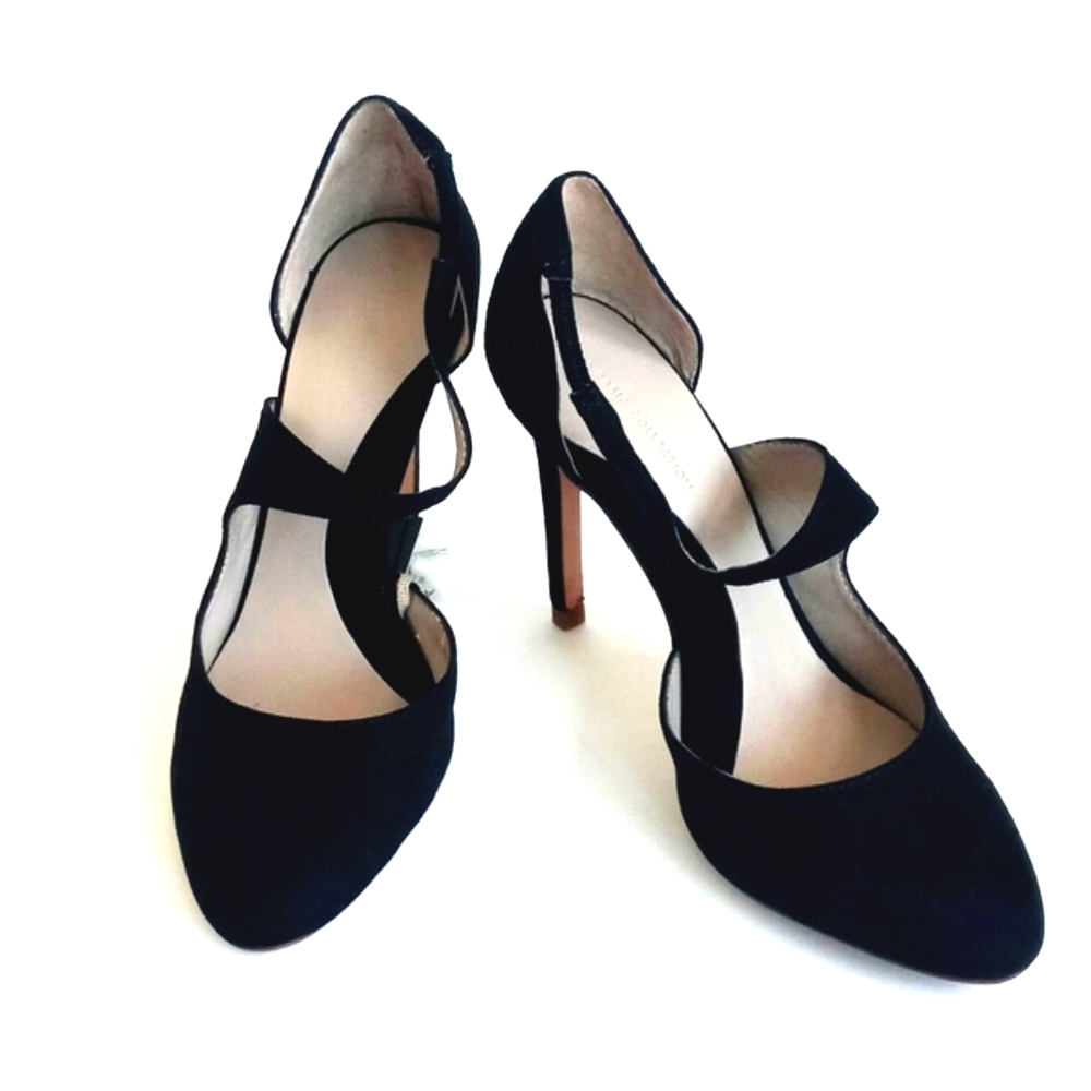 Zara Black Suede 4" High Heel Mary Jane Style Pumps With Cross Over Strap 7.5